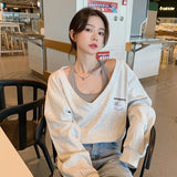 Women's Faux Two - Piece Cropped Top Spring Autumn Lightweight Korean - Style Fashion Unique Design Small - Batch Trendy Blouse - Zeprah