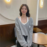 Women's Faux Two - Piece Cropped Top Spring Autumn Lightweight Korean - Style Fashion Unique Design Small - Batch Trendy Blouse - Zeprah