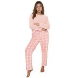 Women's Flannel Pajamas Set Cross - Border Autumn Winter Homewear with Fashion Plaid Neck Solid Pattern - Zeprah