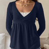 Women’s Full Sleeve Viscose/Polyester Knit with Ruffles – Lace V - Neck Sexy Blouse, Cute Autumn Loose Fit Plus Size Top - Zeprah