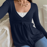 Women’s Full Sleeve Viscose/Polyester Knit with Ruffles – Lace V - Neck Sexy Blouse, Cute Autumn Loose Fit Plus Size Top - Zeprah