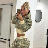 Women's Geometric Knitting Tracksuit - Winter Oversized Hooded Zip - Up Jacket Pants Set Loose Fit Eco - Friendly Waterproof - Zeprah