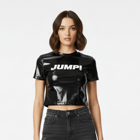 Women’s Hip Hop Glossy JUMP! Polyester Top Tee - Zeprah