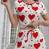 Women's Homewear Printed Camisole Shorts Drawstring Summer Casual Sexy Ribbed European American Style - Zeprah
