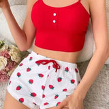 Women's Homewear Printed Spandex Camisole Shorts Casual Sexy Ribbed Wearable European American Style Spring Pajamas - Zeprah