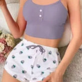 Women's Homewear Printed Spandex Camisole Shorts Casual Sexy Ribbed Wearable European American Style Spring Pajamas - Zeprah