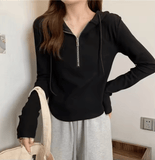 Women's Hooded Long Sleeve Base Shirt | Casual Zipper Top | Sweet Solid Knitted Spandex/Polyester | Anti - Wrinkle Quick Dry Breathable Pullover - Zeprah