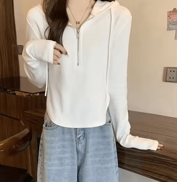 Women's Hooded Long Sleeve Base Shirt | Casual Zipper Top | Sweet Solid Knitted Spandex/Polyester | Anti - Wrinkle Quick Dry Breathable Pullover - Zeprah