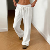 Women's Joggers, Lace Trim Wide Leg Sweatpants, Drawstring Lounge Pants - Zeprah