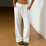 Women's Joggers, Lace Trim Wide Leg Sweatpants, Drawstring Lounge Pants - Zeprah