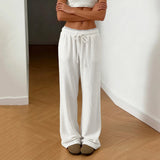 Women's Joggers, Lace Trim Wide Leg Sweatpants, Drawstring Lounge Pants - Zeprah