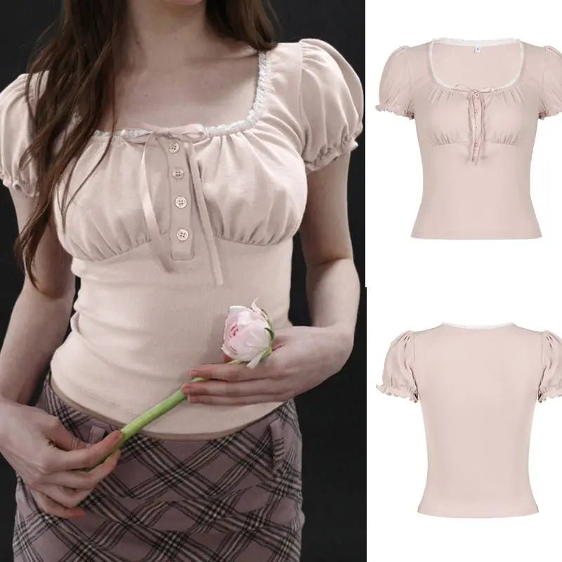 Women's Knitted Puff Sleeve T-Shirt Soft Cute Slim Fit Breathable Anti - Pilling Slimming Casual Autumn Blouse - Zeprah