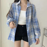 Women's Korean - Style High - End Designed French Vintage Versatile Slouchy Loose Lightweight Plaid Shirt - Zeprah