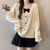 Women's Large Size Women's Bow Square Collar Long - sleeved T-shirt Women's Spring and Autumn 2025 New Loose Slim Top - Zeprah