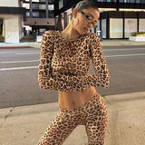 Women's Leopard Print Sexy Skinny Fit Crop Top Low - Rise Mid - Thigh Shorts Stretch Knit Breathable Eco - Friendly Outfit - Zeprah