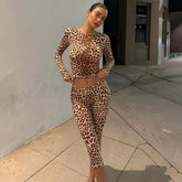 Women's Leopard Print Sexy Skinny Fit Crop Top Low - Rise Mid - Thigh Shorts Stretch Knit Breathable Eco - Friendly Outfit - Zeprah