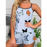 Women's Letter Pattern Summer Breathable Pajama Set European American Style Comfortable Fashion Camisole Vest Shorts Loungewear - Zeprah