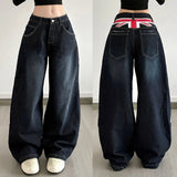 Women's Low Rise Wide Leg Boyfriend Jeans with Unique Blade Cut Hem Eco - Friendly Loose Fit Back Print Casual Streetwear - Zeprah