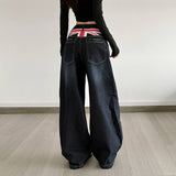 Women's Low Rise Wide Leg Boyfriend Jeans with Unique Blade Cut Hem Eco - Friendly Loose Fit Back Print Casual Streetwear - Zeprah