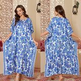Women's Modest Satin Nightdress New Summer Cover - Up Robe Gorgeous Loose Printed Middle Eastern Style - Zeprah