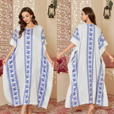 Women's Modest Satin Nightdress New Summer Cover - Up Robe Gorgeous Loose Printed Middle Eastern Style - Zeprah