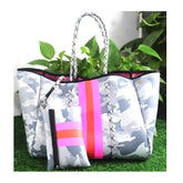 Women's Neoprene Waterproof Tote Bag Camouflage Shoulder Handbag Dual Handles Ladies' Fashion Beach Bag Flowers - Zeprah