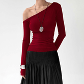 Women's Off - Shoulder T-Shirt , Solid Color Cropped Long Sleeve Top , Strapless Sexy Club Slim Fit Casual Blouse , Custom OEM Nylon/Poly - Zeprah