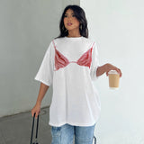 Women's Patchwork Knitted Digital Printing T-Shirt Casual Pullover Short Sleeve Top - Zeprah