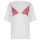 Women's Patchwork Knitted Digital Printing T-Shirt Casual Pullover Short Sleeve Top - Zeprah