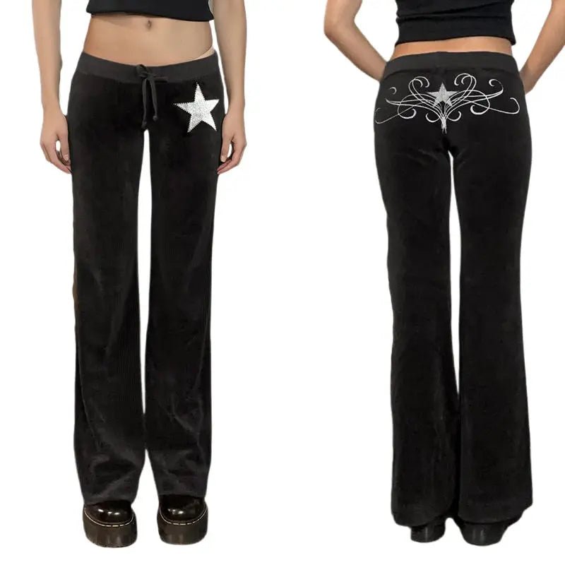 Women's Patchwork Velvet Flat Front Ruffles Sports Pants Wrap Waist & Flare Leg for Casual Wear - Zeprah