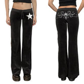 Women's Patchwork Velvet Flat Front Ruffles Sports Pants Wrap Waist & Flare Leg for Casual Wear - Zeprah