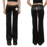 Women's Patchwork Velvet Flat Front Ruffles Sports Pants Wrap Waist & Flare Leg for Casual Wear - Zeprah