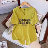 Women's Plus Size Short - sleeved T-shirt Women's Summer 2025 New Korean Style Loose V - neck T-shirt - Zeprah
