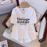 Women's Plus Size Short - sleeved T-shirt Women's Summer 2025 New Korean Style Loose V - neck T-shirt - Zeprah