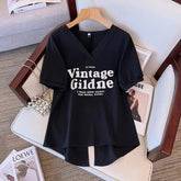 Women's Plus Size Short - sleeved T-shirt Women's Summer 2025 New Korean Style Loose V - neck T-shirt - Zeprah