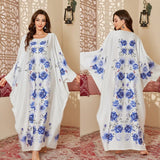Women's Satin Blouse Long Nightgown Modest Middle Eastern Style Gorgeous Printed for Spring Fall - Zeprah