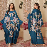 Women's Satin Blouse Long Nightgown Modest Middle Eastern Style Gorgeous Printed for Spring Fall - Zeprah