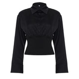 Women's Sexy Breathable Simple Oversized Long Sleeve Button - Down Blouse Lapel Collar - Relaxed Fit Casual Top Plain Dyed Front - Zeprah
