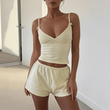 Women's Sexy Pajama Set , Cute Butterfly Print V - Neck Cami with Loose Shorts , Lace Homewear Loungewear OEM (All Seasons) - Zeprah