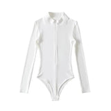 Women's Sexy Zipper Long Sleeve Bodysuit Elegant Jumpsuit With Stylish Long Sleeves - Zeprah