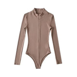 Women's Sexy Zipper Long Sleeve Bodysuit Elegant Jumpsuit With Stylish Long Sleeves - Zeprah