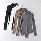 Women's Sexy Zipper Long Sleeve Bodysuit Elegant Jumpsuit With Stylish Long Sleeves - Zeprah