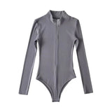 Women's Sexy Zipper Long Sleeve Bodysuit Elegant Jumpsuit With Stylish Long Sleeves - Zeprah