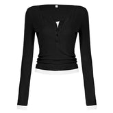 Women's Slim Fit Long Sleeve V - Neck Knit Top Solid Color Button Detail Pullover Casual Athletic Autumn Breathable - Zeprah