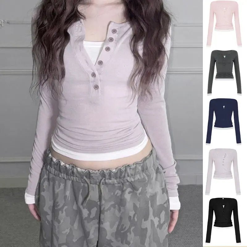 Women's Slim Fit Long Sleeve V - Neck Knit Top Solid Color Button Detail Pullover Casual Athletic Autumn Breathable - Zeprah