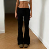 Women's Soft Knit Lounge Athletic Pants High Elasticity Low Rise Flared Design Flat Front Drawstring Breathable Eco - Friendly - Zeprah