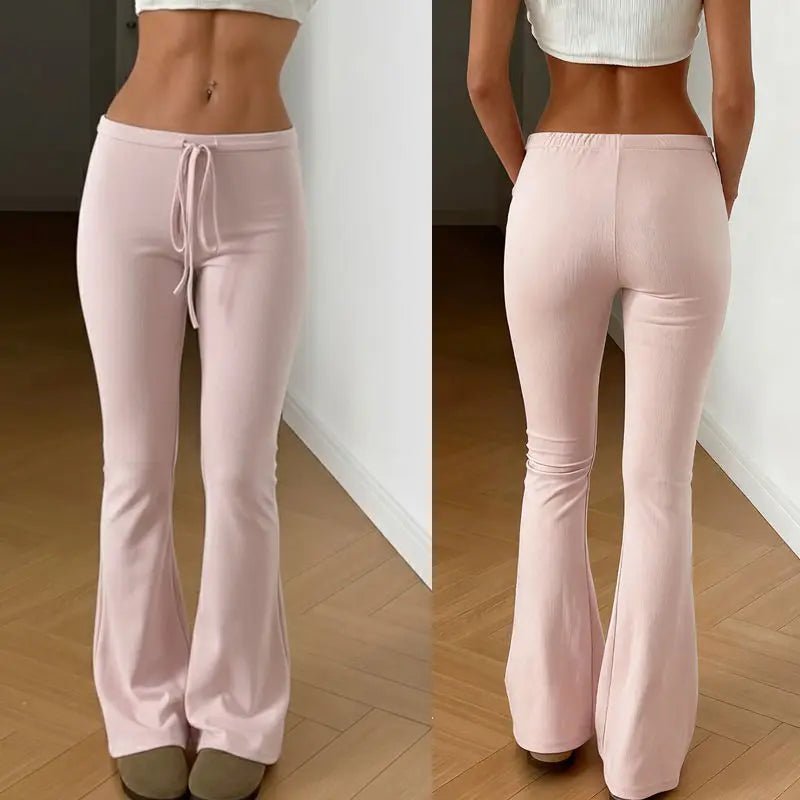 Women's Soft Knit Lounge Athletic Pants High Elasticity Low Rise Flared Design Flat Front Drawstring Breathable Eco - Friendly - Zeprah