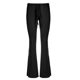 Women's Soft Knit Lounge Athletic Pants High Elasticity Low Rise Flared Design Flat Front Drawstring Breathable Eco - Friendly - Zeprah