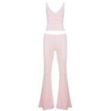 Women's Solid Color Casual 2 - Piece Loungewear Set V - Neck Camisole Flared Pants Knitting Breathable Eco - Friendly - Zeprah