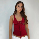 Women's Solid Color Lace - Up Cami Sexy Cut - Out Design Clubwear Top Night Club Party Vest - Zeprah